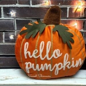 Halloween Thanksgiving 3D Embroidered Hello Pumpkin Fall Throw Pillow Decor New